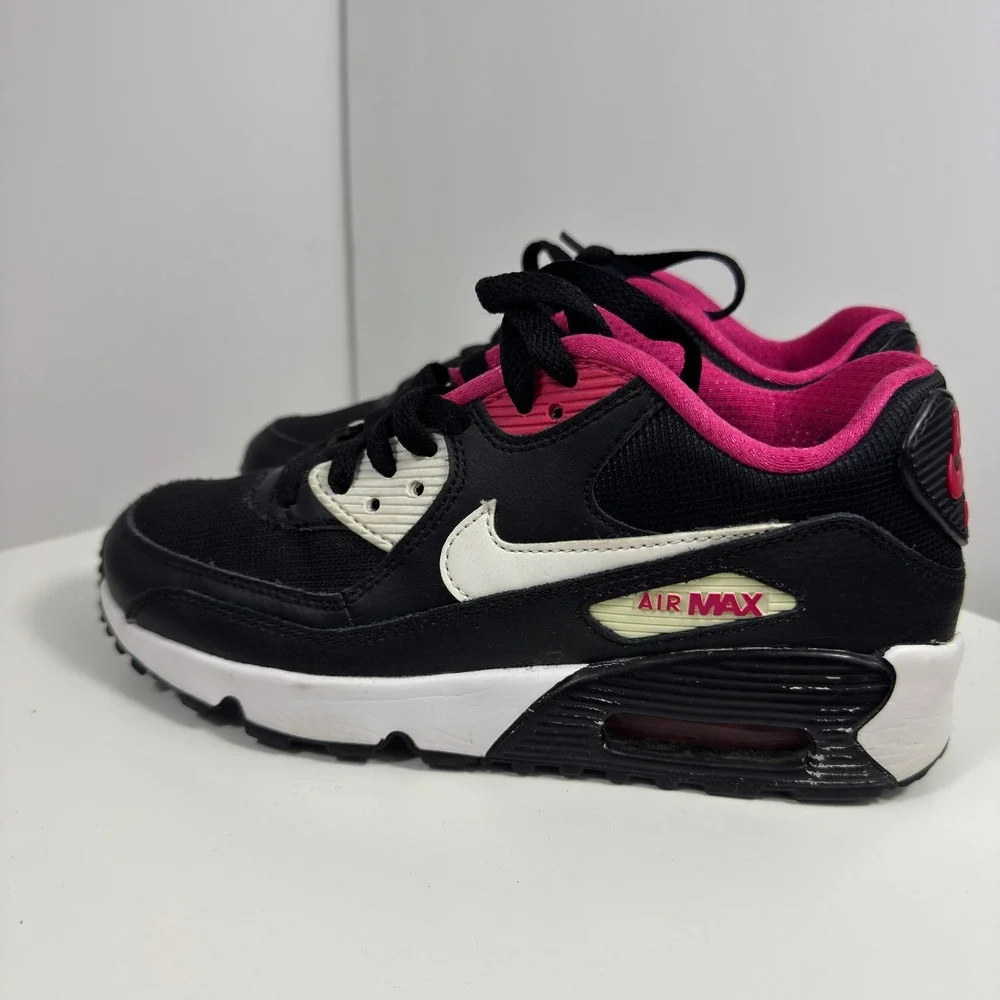 Nike Air Max 90 Mesh Kids 4Y Black White Vivid Pink Running Shoes 724824-003